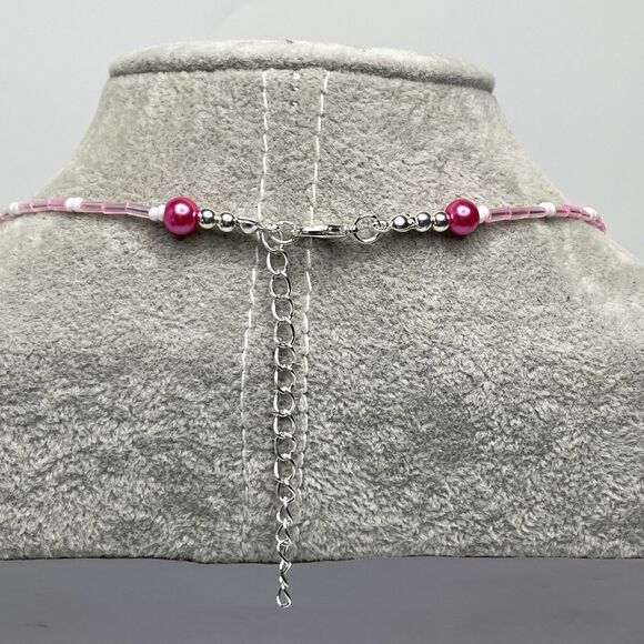 Artisan White Crystal Glass Pink Glass Pearl Seed Bead Necklace Earrings Set - Picture 5 of 10